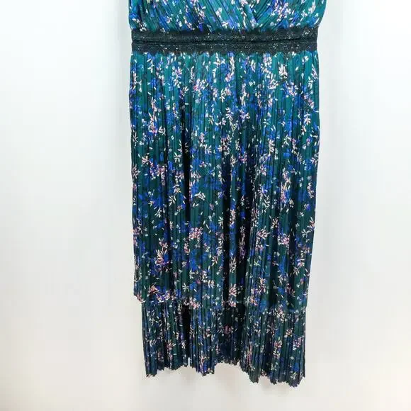 Banana Republic Sleeveless Micro Pleat Dress Sz 8 Petite Green Blue Floral Midi - Picture 5 of 13